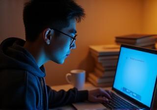 Student attending an online language class